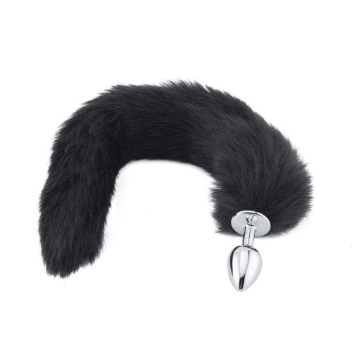 Black Faux Fur Tail with metal butt plug-SMALL