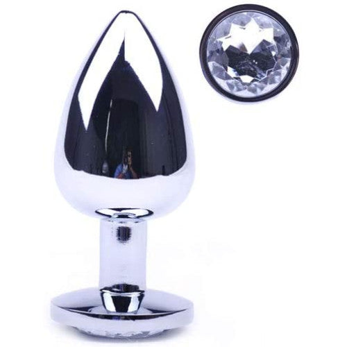 LARGE Clear Crystal Metal Butt Plug Anal Jewel 9 cm