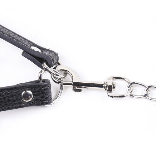 Leather cock ring with metal chain leash