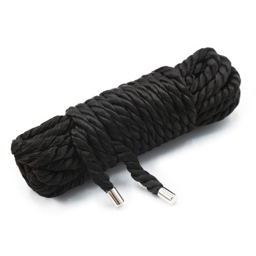 BLACK Silky Soft Bondage Rope with metal endings 5 Meters