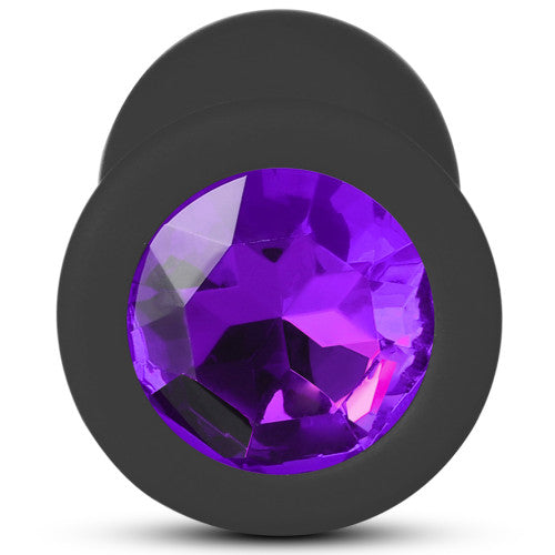 Black Small Size Silicone Anal Plug with Purple Diamond