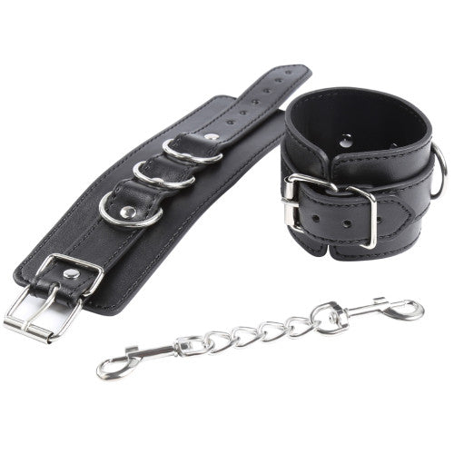 NAUGHTY TOYS Black leather 3-D wrist restrains cuffs O/S
