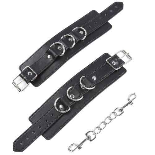 NAUGHTY TOYS Black leather 3-D wrist restrains cuffs O/S