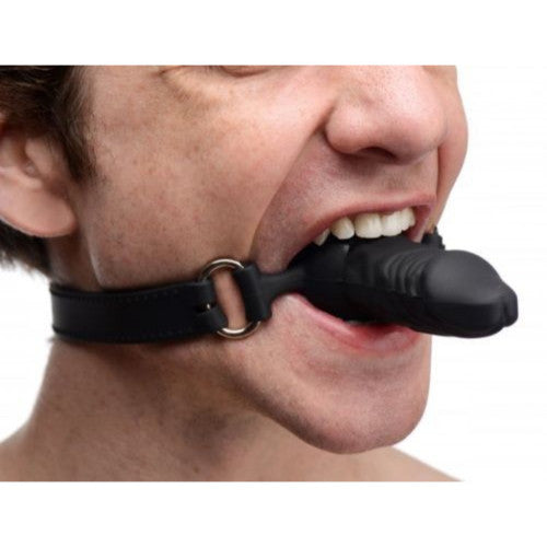 Silicone bondage mouth gag with dildo