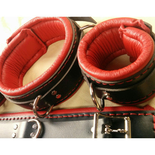 Red and Black Bdsm Adjustable Padded Leather Ankle Handcuffs