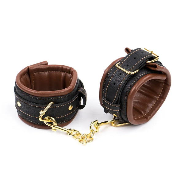 Leather Padded Ankle Cuffs with Golden Chain