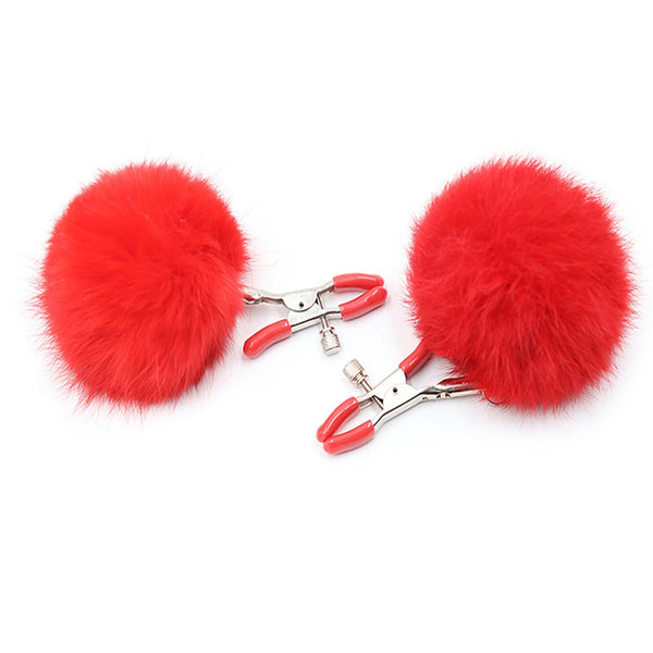 Naughty Toys Nipple Clamps with Plush Ball Red