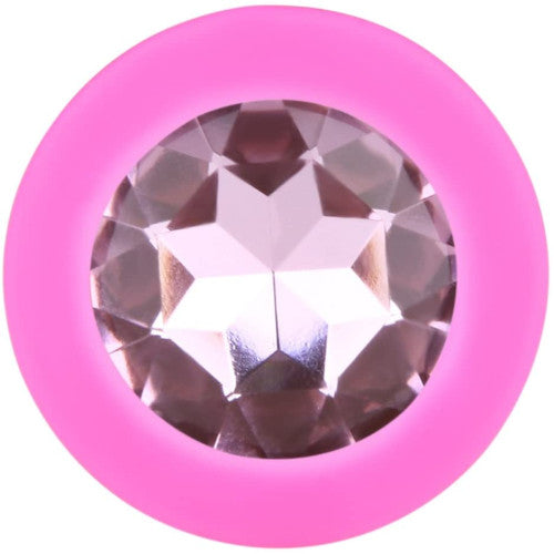 Small Pink Silicone Butt Plug with Crystal Clear Jewel