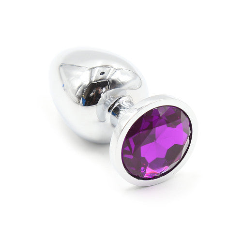 SMALL Metal Butt Plug with Dark Purple Gem 7cm