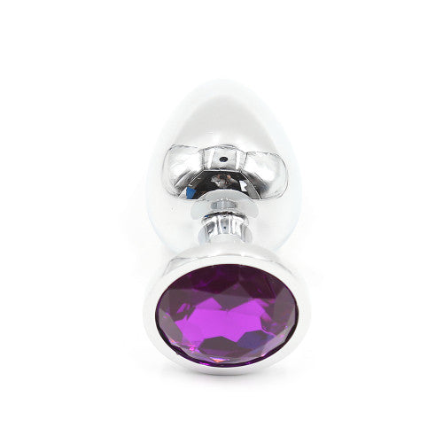 SMALL Metal Butt Plug with Dark Purple Gem 7cm