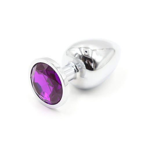 SMALL Metal Butt Plug with Dark Purple Gem 7cm