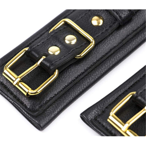 Black Leather Padded ANKLE Leg Cuffs with Golden Chain
