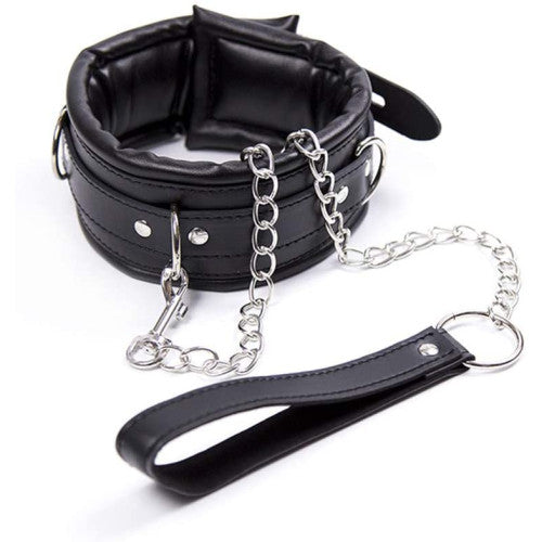 Naughty Toys Leather Collar with Metallic Leash 44 cm