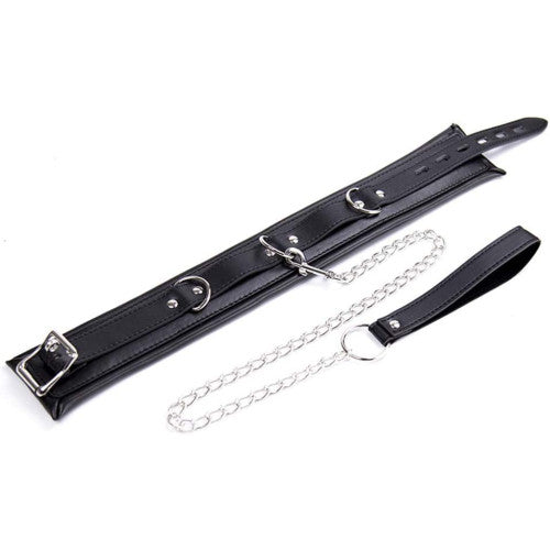 Naughty Toys Leather Collar with Metallic Leash 44 cm