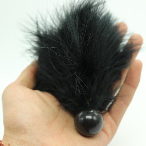 Black feather tickler with bead base handle 12 cm