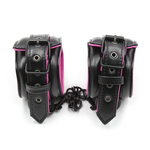 Black Pink Leather Padded ANKLE Leg Cuffs