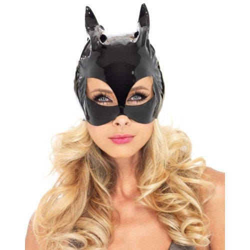 Black shiny Catwoman Mask Hood