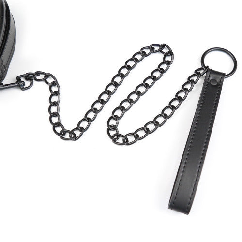 Bdsm Black foam padded Leather Neck Metal Chain Leash