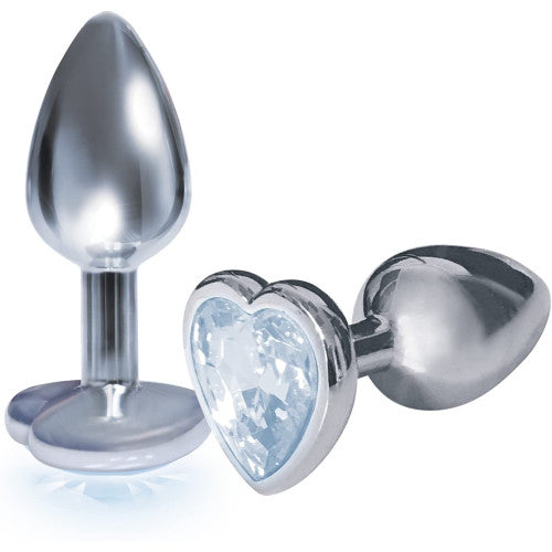 SMALL Heart Base Metal butt plug CLEAR 7 cm