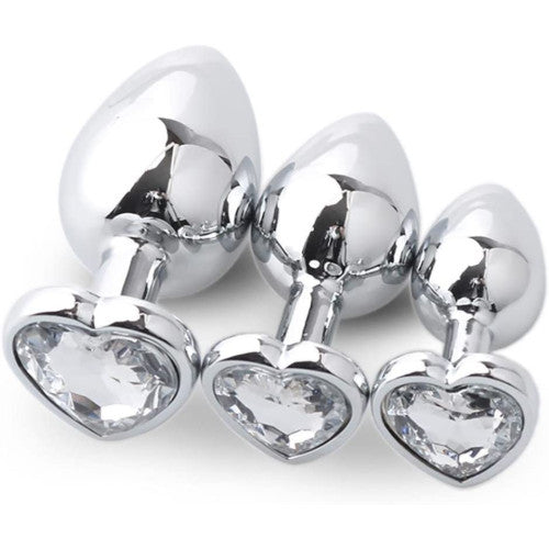 SMALL Heart Base Metal butt plug CLEAR 7 cm