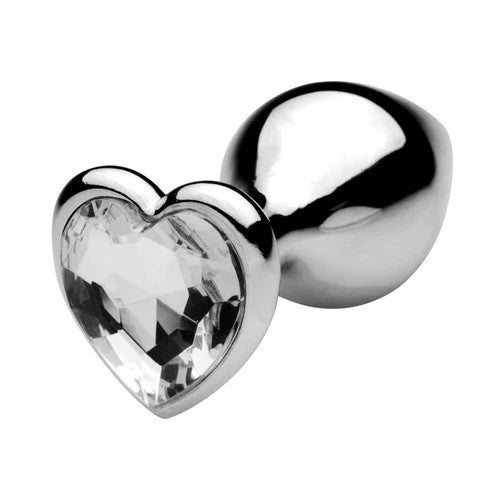 SMALL Heart Base Metal butt plug CLEAR 7 cm