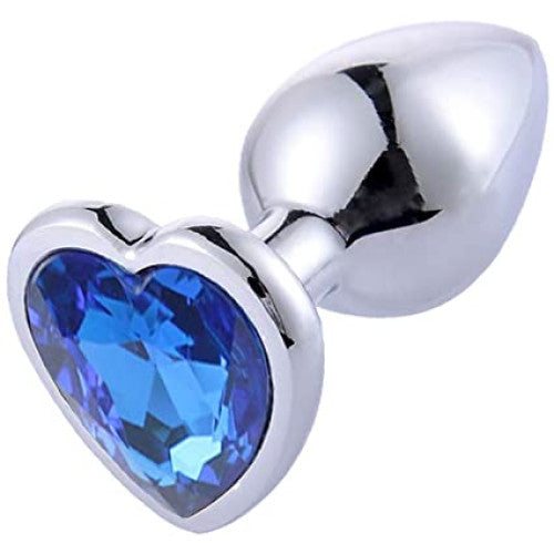 SMALL Heart Base Metal butt plug Sparkling Blue 7 cm
