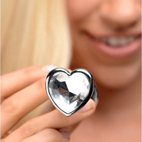 SMALL Heart Base Metal butt plug CLEAR 7 cm