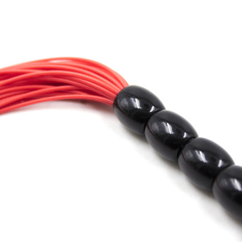 Red Mini silicone flogger with 6 beads handle 22 cm