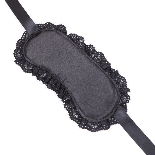 Naughty Toys Black Lace-Satin Blindfold with Hand Cuffs