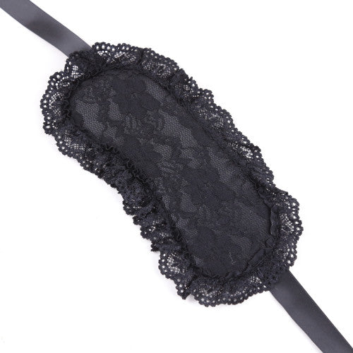 Naughty Toys Black Lace-Satin Blindfold with Hand Cuffs