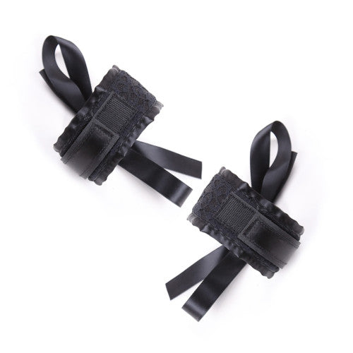Naughty Toys Black Lace-Satin Blindfold with Hand Cuffs