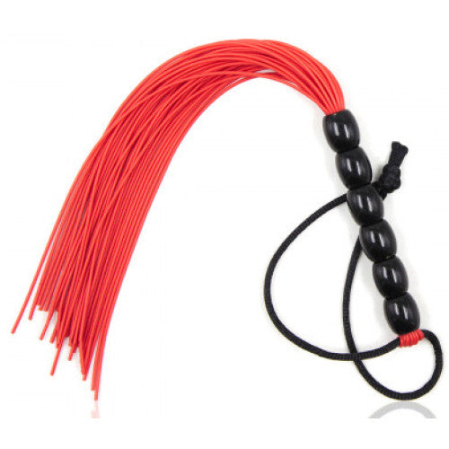 Red Mini silicone flogger with 6 beads handle 22 cm