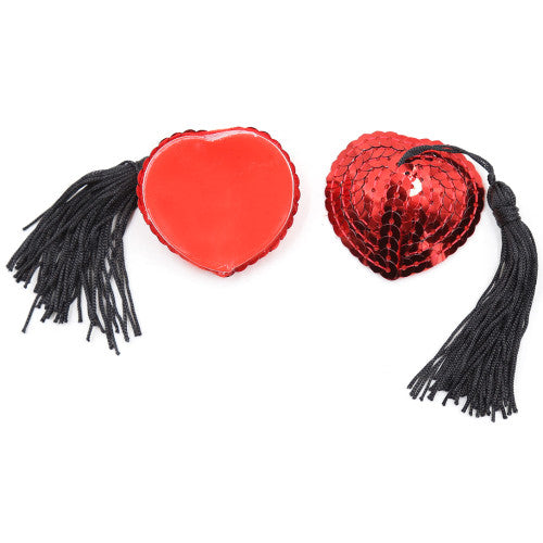 Red Heart Burlesque Sequin Nipple Black Tassels