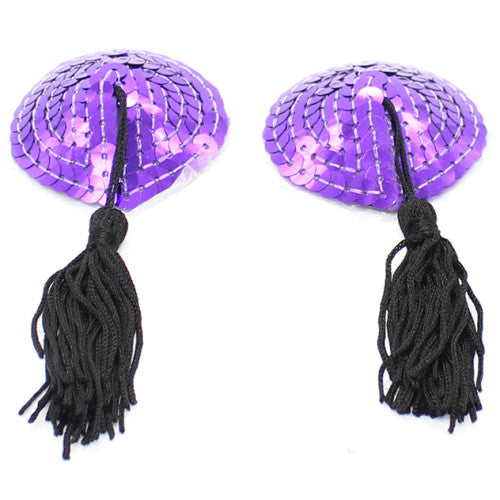 Purple Heart Burlesque Sequin Nipple Black Tassels