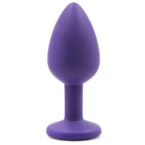 Small PURPLE silicone butt plug with CLEAR Jewel