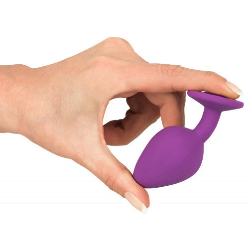 Small PURPLE silicone butt plug with CLEAR Jewel