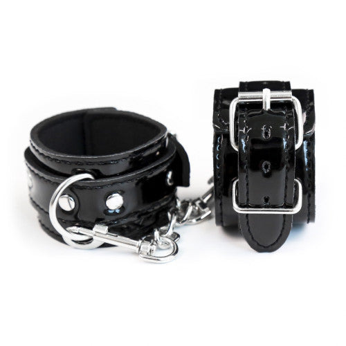 Naughty Toys ONE SIZE Grained Vinyl look hand Cuffs BLACK