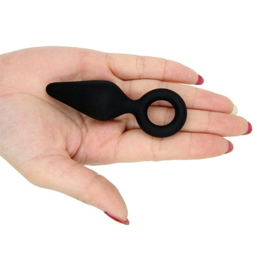 Small Black Silicone Anal Plug with Retrieval Ring Ø 2.8