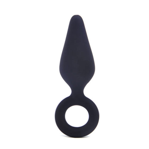 MEDIUM black silicone Anal Plug with retrieval Ring Ø 3.5