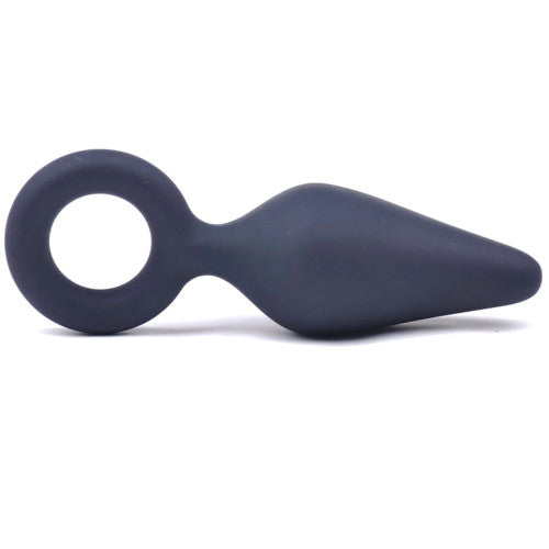 LARGE black silicone Anal Plug with retrieval Ring Ø 4 cm