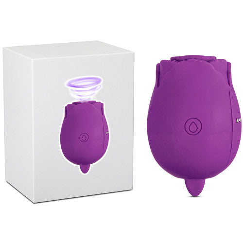 Purple Silicone Clitoral Rose Sucking Vibrator with Vibrating Tongue