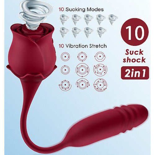 Clitoral Air suction Rose with thrusting bullet Vibrator