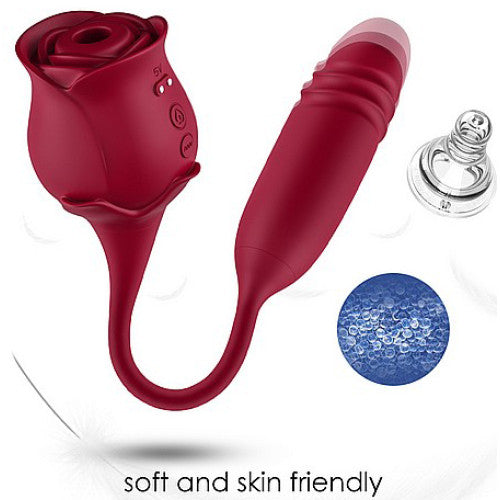 Clitoral Air suction Rose with thrusting bullet Vibrator
