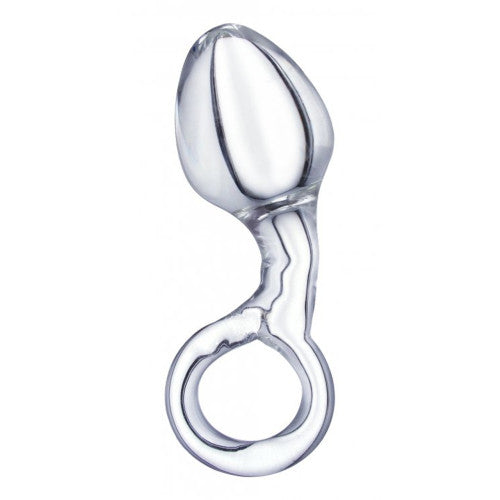 Small glass butt plug with retrieval ring 13 x Ø 3.3 cm