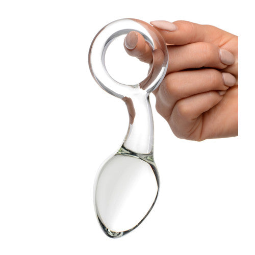 Small glass butt plug with retrieval ring 13 x Ø 3.3 cm