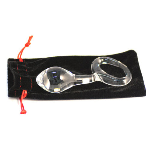 Small glass butt plug with retrieval ring 13 x Ø 3.3 cm