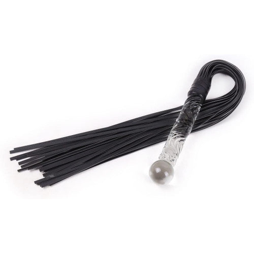 Naughty Toys Leather Flogger with glass dildo handle with ball Tip