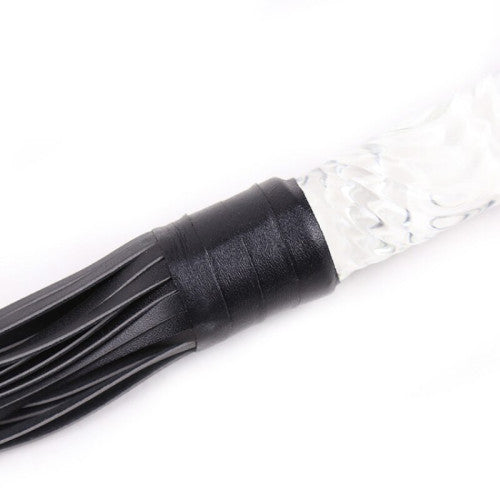 Naughty Toys Leather Flogger with glass dildo handle with ball Tip