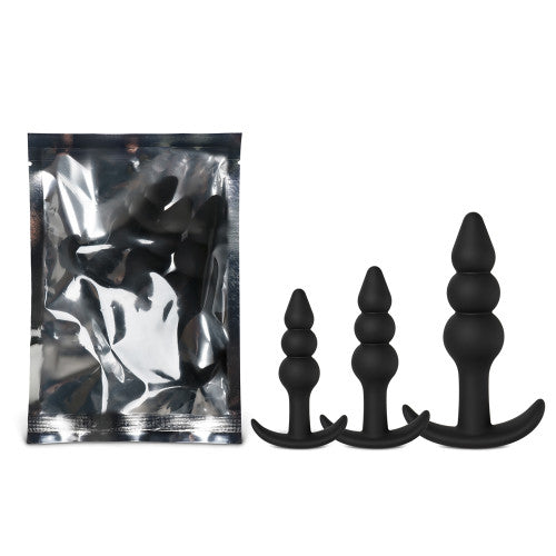 3 pcs Black color Silicone Beaded Butt plug set