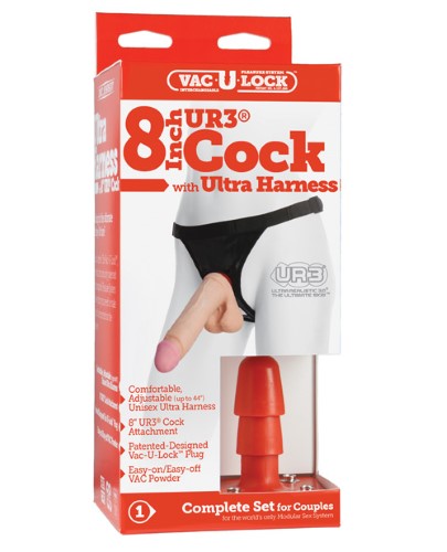 VacULock Ultraskyn 8 Inch Realistic Cock with Ultra Harness